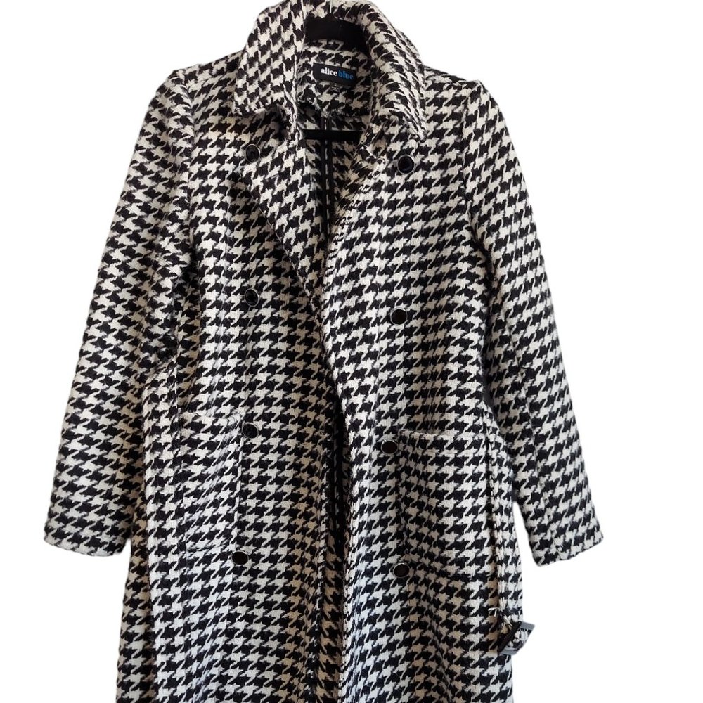 Alice Blue | Black and White Houndstooth Button Pea Coat